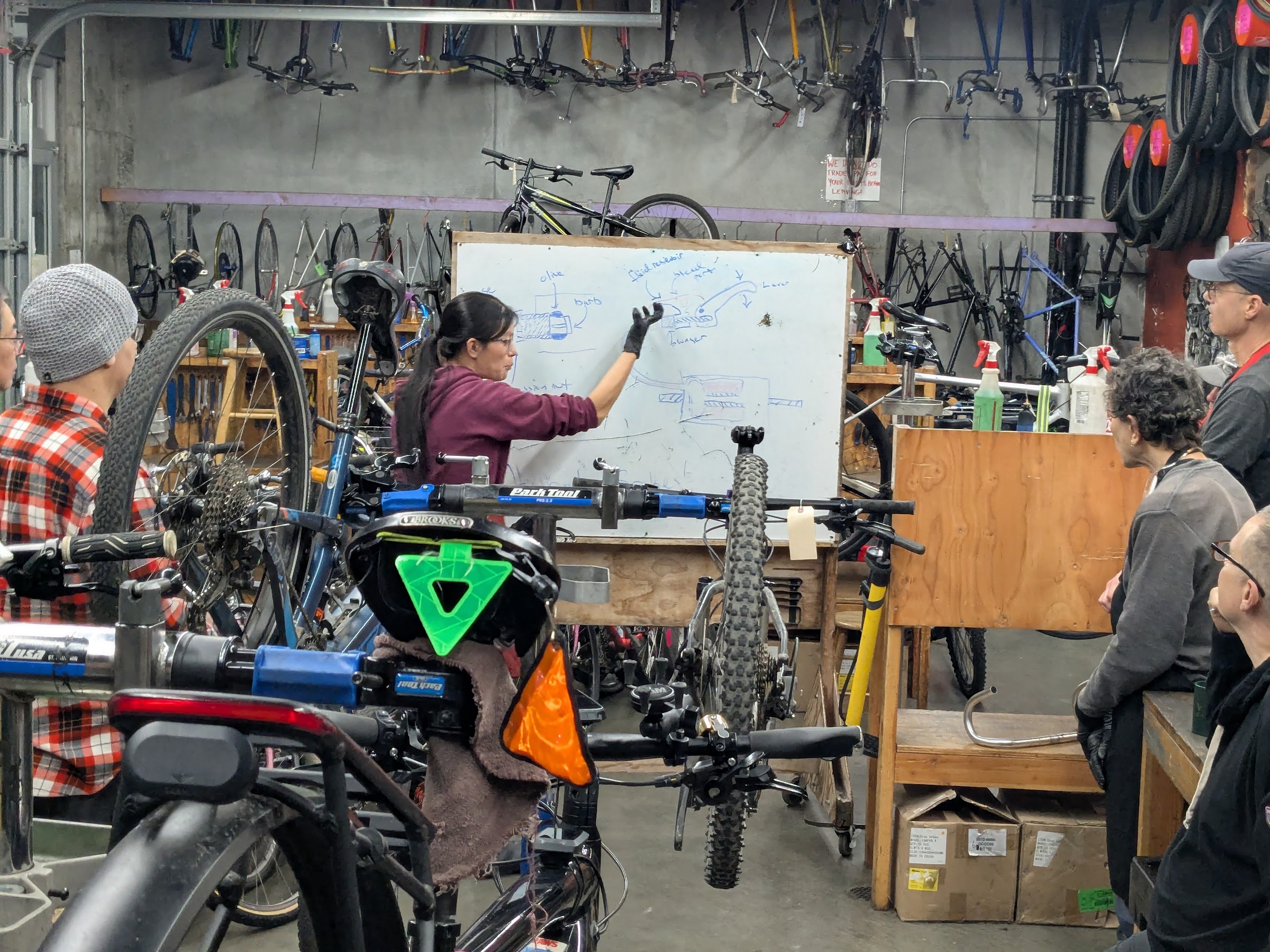Class learning bike repair